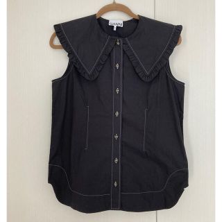 アダムエロぺ(Adam et Rope')のGANNI ガニー　ノースリーブ　コットンポプリンシャツ　36 ブラック　黒(シャツ/ブラウス(半袖/袖なし))
