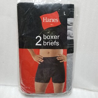 ヘインズ(Hanes)の2枚組　ヘインズ　ボクサーブリーフ　Lサイズ　グレー　綿75%　ロゴ入りゴム(ボクサーパンツ)