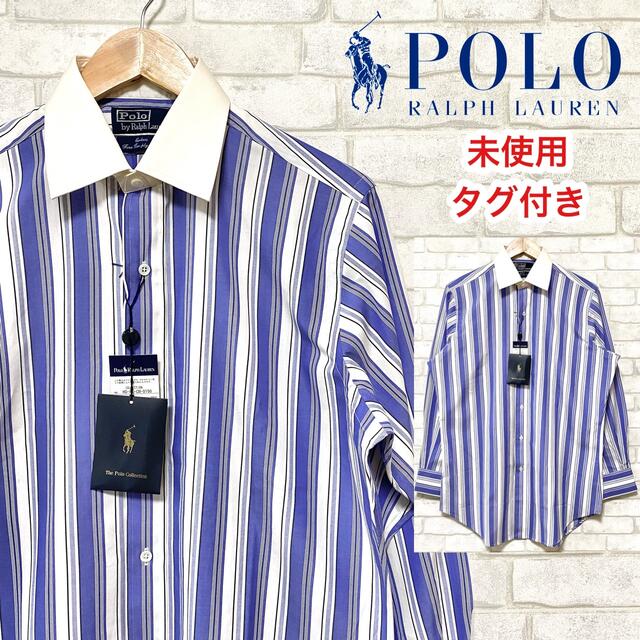 ポロラルフローレン ドレスシャツ ストライプ ブルー系 39-82 美品