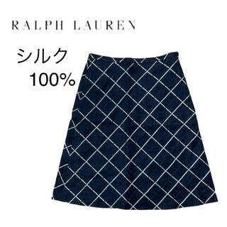 RALPH LAUREN ラルフローレン　スカート　黒　チェック　シルク100%(ひざ丈スカート)