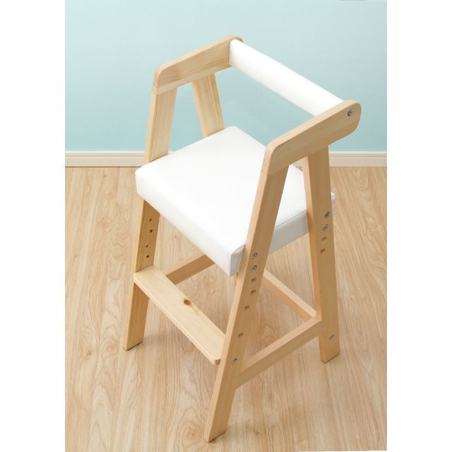 ハイタイプ子供椅子　キッズチェア　高さ調整可能　ナチュラルホワイト