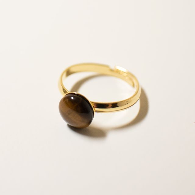 イエロータイガーアイ リング フリーサイズ ゴールド 指輪 天然石 虎眼石  ハンドメイドのアクセサリー(リング)の商品写真