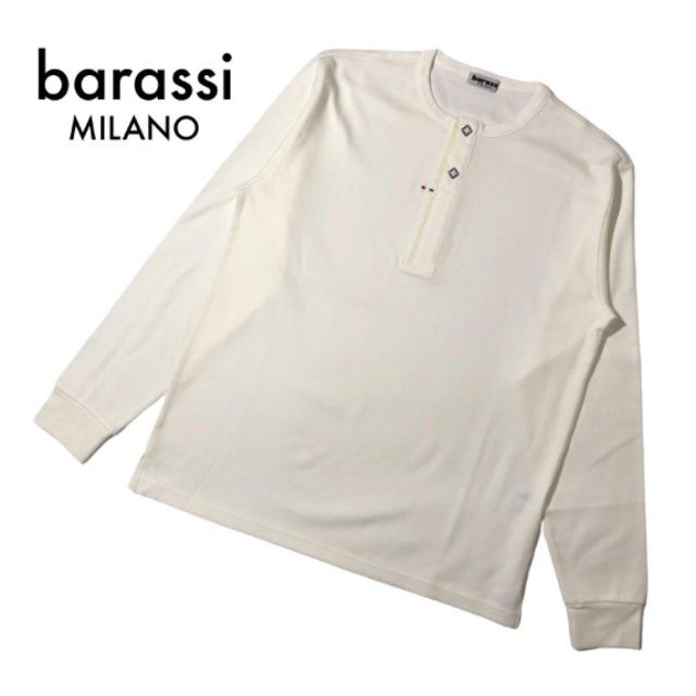 Barassi(バラシ)のバラシミラノ クルーネック長袖カットソー ロングTシャツ ボタン46M 白 古着 メンズのトップス(Tシャツ/カットソー(七分/長袖))の商品写真