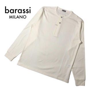 バラシ(Barassi)のバラシミラノ クルーネック長袖カットソー ロングTシャツ ボタン46M 白 古着(Tシャツ/カットソー(七分/長袖))