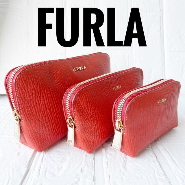 Furla(フルラ)の✨美品✨ ビタミンカラー✨ フルラ ポーチ3点セットコスメポーチ 小物入れ レディースのファッション小物(ポーチ)の商品写真