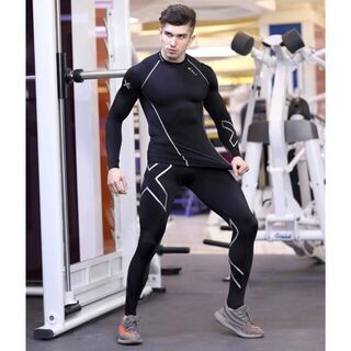 L L【数量限定】2xu メンズ　コンプレッション　パンツ　レギンス　シルバー(レギンス/スパッツ)