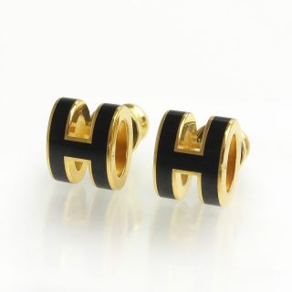 ゴールド Hermes ポップ H ピアス ブラック(新品・未使用品)の通販