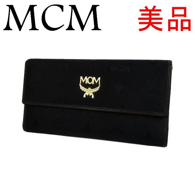 MCM(エムシーエム)のMCM 美品 ロゴグラム キャンバス×レザー 三つ折り 長財布 ネイビー レディースのファッション小物(財布)の商品写真