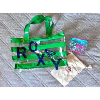 ロキシー(Roxy)のROXY PVCトートバッグ　グリーン×ネイビー　3点セット(トートバッグ)
