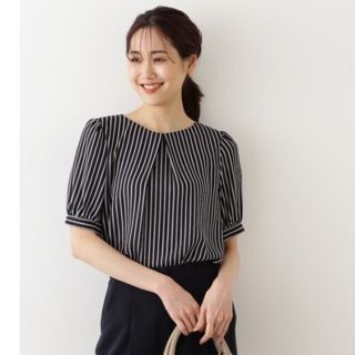 ナチュラルビューティーベーシック(NATURAL BEAUTY BASIC)の新品*NATURAL BEAUTY BASIC 5分袖ブラウス S ネイビー系(シャツ/ブラウス(半袖/袖なし))