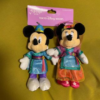 ディズニー(Disney)のミッキー&ミニー　2016七夕　ぬいぐるみバッチ(キャラクターグッズ)