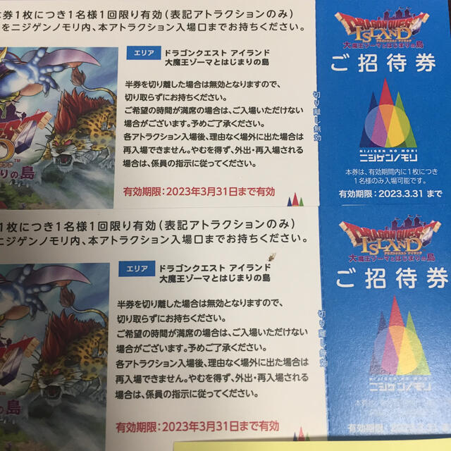 ドラゴンクエストアイランド 招待券2枚 チケットの施設利用券(遊園地/テーマパーク)の商品写真