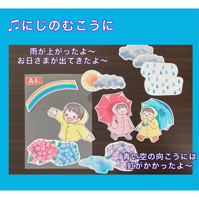 ななな様　保育【梅雨のうた・あめふりくまのこ】未カット　ペープサート　壁面 ハンドメイドのハンドメイド その他(その他)の商品写真