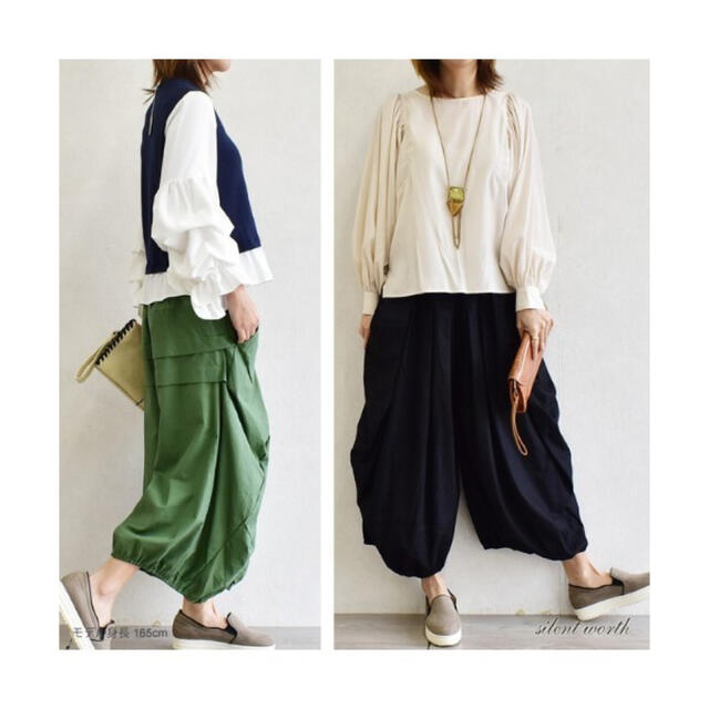 pas de calais(パドカレ)の●ばあば様専用●未使用品●silent worthタック変形パンツ ストライプ レディースのパンツ(サルエルパンツ)の商品写真