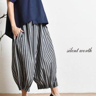 パドカレ(pas de calais)の●ばあば様専用●未使用品●silent worthタック変形パンツ ストライプ(サルエルパンツ)