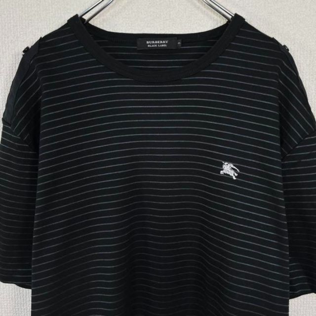 BURBERRY BLACK LABEL(バーバリーブラックレーベル)の【美品】バーバリーブラックレーベル　Tシャツ　ボーダー　ナイト ロゴ 刺繍　半袖 メンズのトップス(Tシャツ/カットソー(半袖/袖なし))の商品写真