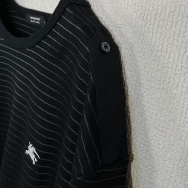 BURBERRY BLACK LABEL(バーバリーブラックレーベル)の【美品】バーバリーブラックレーベル　Tシャツ　ボーダー　ナイト ロゴ 刺繍　半袖 メンズのトップス(Tシャツ/カットソー(半袖/袖なし))の商品写真
