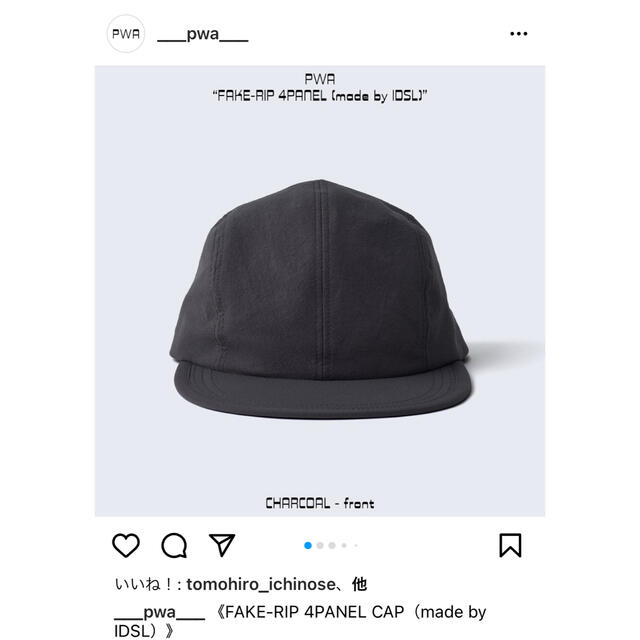 キャップPWA 帽子　FAKE-RIP 4PANEL CAP- CHARCOAL