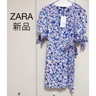 ザラ(ZARA)の【新品】ZARA 花柄ミニワンピース　M(ミニワンピース)