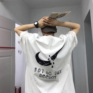 韓国ファッション バッグプリント ビッグロゴ Tシャツ ホワイト 白(Tシャツ/カットソー(半袖/袖なし))
