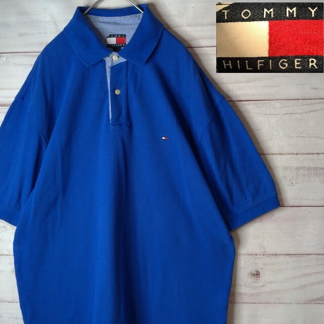 TOMMY HILFIGER(トミーヒルフィガー)のトミーヒルフィガー　ビッグサイズ 半袖 ポロシャツ　刺繍ロゴ　青 メンズのトップス(ポロシャツ)の商品写真