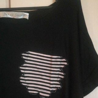 ドットアンドストライプスチャイルドウーマン(Dot&Stripes CHILDWOMAN)のDot and Stripes ボーダーポケット Tシャツ ブラック(Tシャツ(半袖/袖なし))