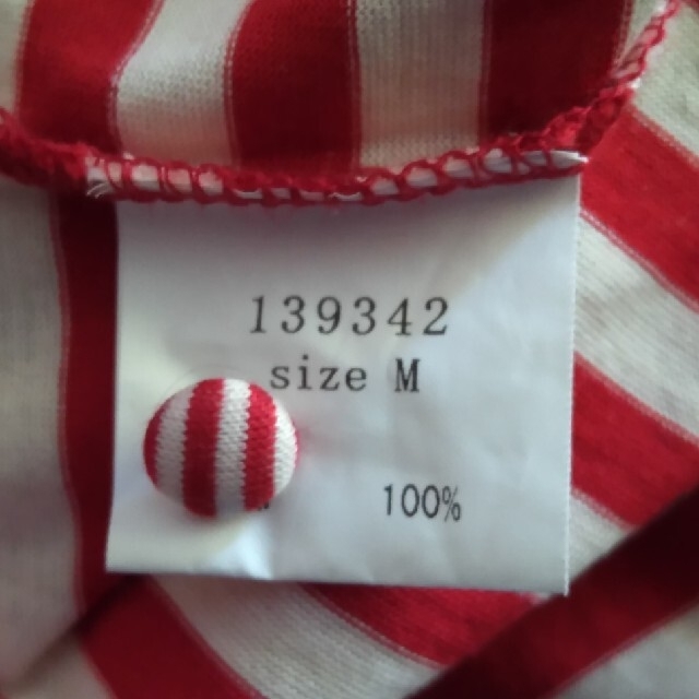 未使用　マンナ　赤×白　ボーダー　Tシャツ レディースのトップス(Tシャツ(半袖/袖なし))の商品写真