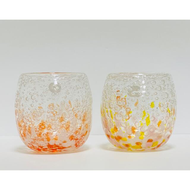 【新品・未使用】沖縄　琉球ガラス　気泡の海タルグラス(赤系)セット 3