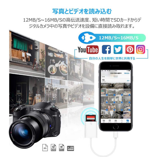  iPhone SDカードリーダー データ転送 Flashair不要 純正品同様 スマホ/家電/カメラのPC/タブレット(PC周辺機器)の商品写真