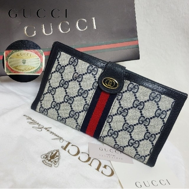 Gucci - 希少 紙タグ 美品 オールドグッチ 長財布 シェリーライン GG柄