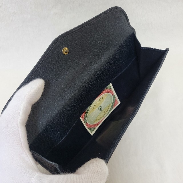 希少 紙タグ 美品 オールドグッチ 長財布 シェリーライン GG柄 アクセコ 紺