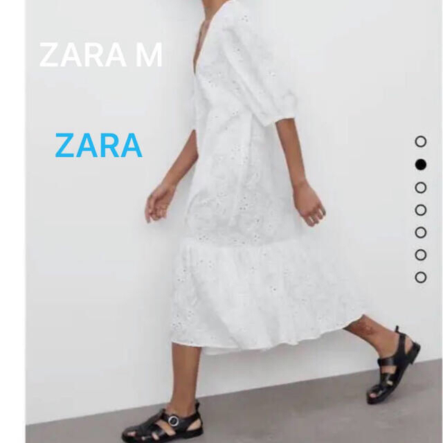 ZARA(ザラ)のZARA ザラ刺繍ミディワンピース　ロングワンピース　花柄ワンピース レディースのワンピース(ロングワンピース/マキシワンピース)の商品写真