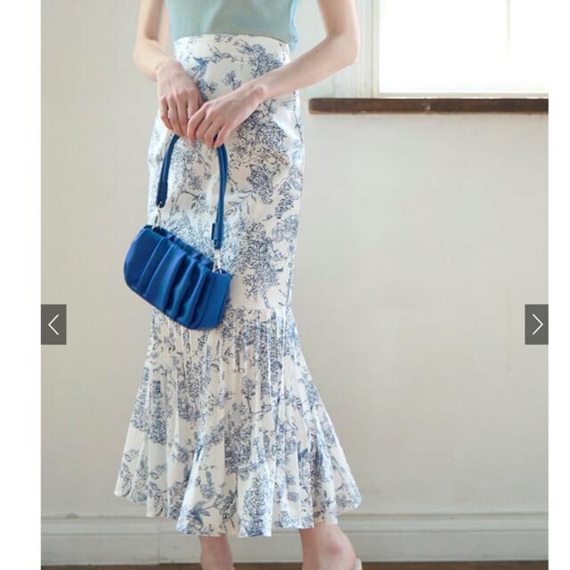 GRL(グレイル)のGRL グレイル 花柄プリーツ切替マーメイドスカート トワルドジュイ ネイビー レディースのスカート(ロングスカート)の商品写真