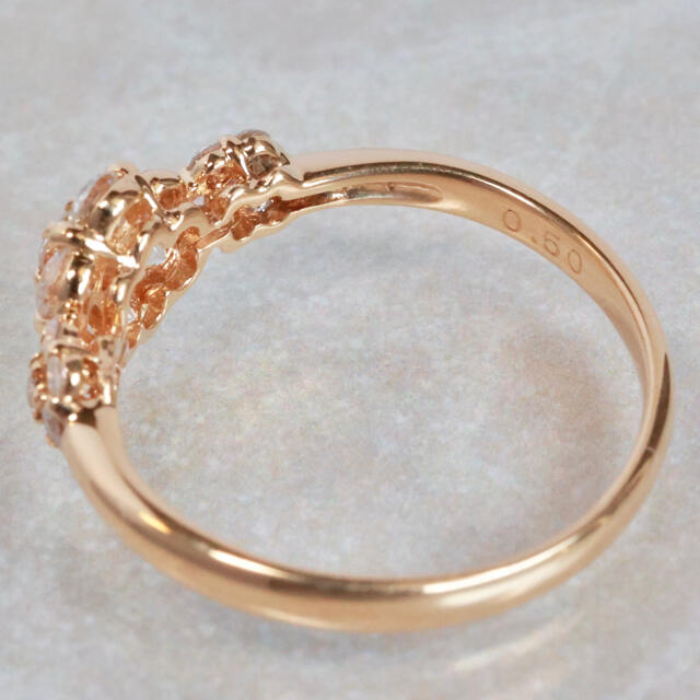 K18 YG ダイヤモンド 0.50ct フラワー 花 リング レディースのアクセサリー(リング(指輪))の商品写真