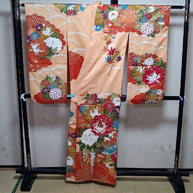 正絹 花車文 金駒刺繍 やまと誂 暈し染め 金彩 長襦袢付6点セット-