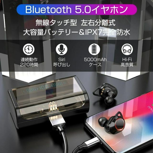 ワイヤレスイヤホン Bluetooth5.0 ブルートゥースイヤホン