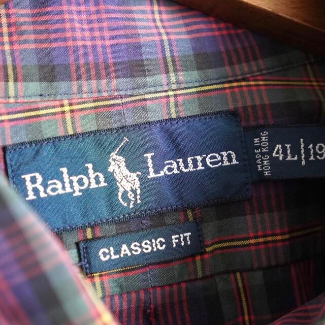 POLO RALPH LAUREN(ポロラルフローレン)の90s ラルフローレン 刺繍ロゴ チェックシャツ 4L メンズXXL 古着 メンズのトップス(シャツ)の商品写真