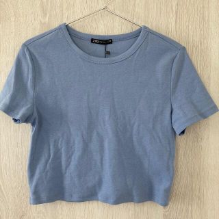 ザラ(ZARA)の未使用 Zara ショート丈　Tシャツ　水色(Tシャツ(半袖/袖なし))