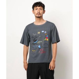 メンズ　落書き風　イラスト　ビックシルエット　Tシャツ　S グレー　グレイ(Tシャツ/カットソー(半袖/袖なし))