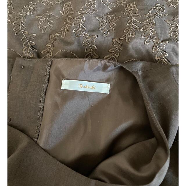 Techichi(テチチ)のテチチ　スパンボイル裾刺繍ワンピース　ブラウン レディースのワンピース(ひざ丈ワンピース)の商品写真