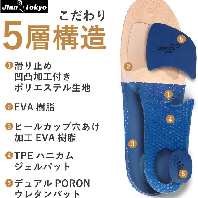 JINN TOKYO 靴 インソール 衝撃吸収 23.5-25.5 M  メンズの靴/シューズ(その他)の商品写真