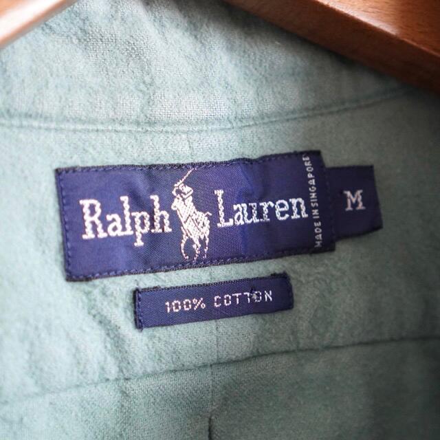 POLO RALPH LAUREN(ポロラルフローレン)の90s ラルフローレン 刺繍ロゴ シャツ グリーン×パープル 古着 メンズのトップス(シャツ)の商品写真