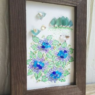 売り切れました】あじさいの咲く丘*シーグラスアート☆天然石の通販 ... 【売り切れました】あじさいの咲く丘*シーグラスアート☆天然石