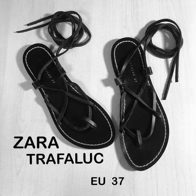 ZARA(ザラ)の▰ ゆり様専用 ZARA TRAFALUC 黒本革 サンダル EU 37 ▰ レディースの靴/シューズ(サンダル)の商品写真