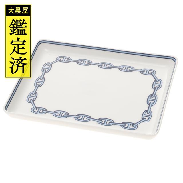 HERMES - エルメス　シェーヌダンクル 皿 ホワイト/ブルー 磁器ポーセリン【472】SJ