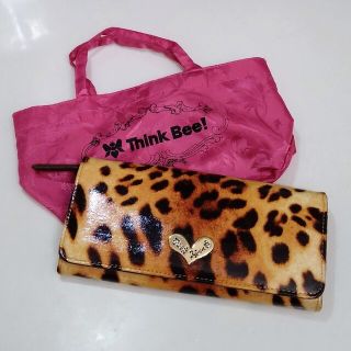 【美品】Think Bee! 長財布　ヒョウ柄　フラミンゴ　スパンコール　可愛い