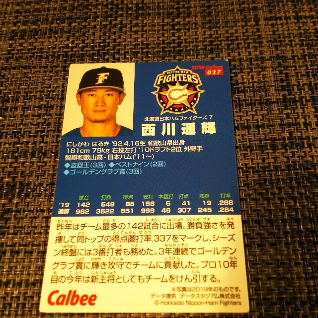 北海道日本ハムファイターズ(ホッカイドウニホンハムファイターズ)の日本ハム 西川遥輝 プロ野球チップスカード 2020 エンタメ/ホビーのトレーディングカード(シングルカード)の商品写真