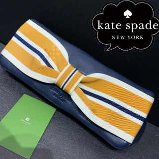 ケイトスペードニューヨーク(kate spade new york)の【美品】 ケイトスペード　大きなリボン　クラッチバッグ　ネイビーレザー(クラッチバッグ)