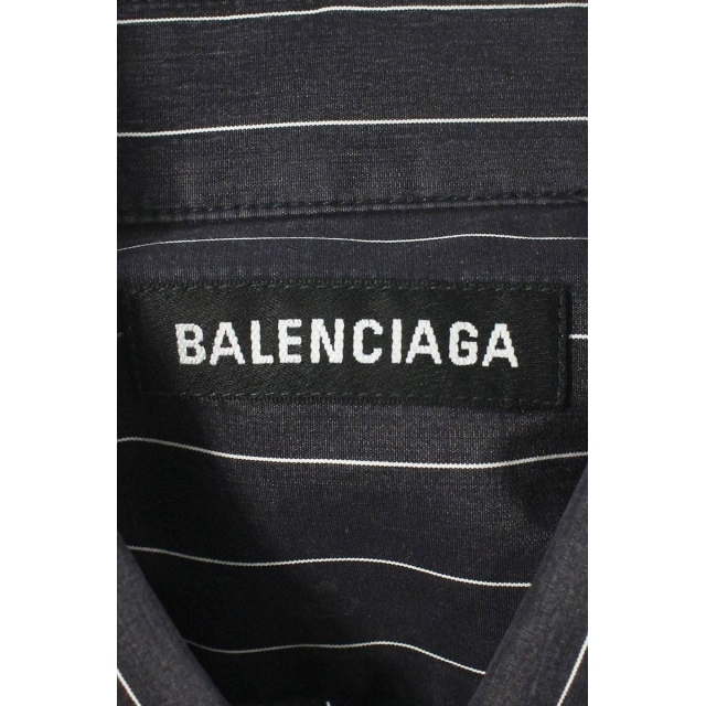 バレンシアガ ロゴ刺繍ストライプオーバーサイズ長袖シャツ 38