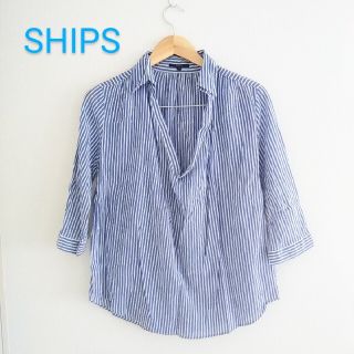 シップス(SHIPS)の【SHIPS】七分袖　ストライプ　ブラウス　ブルー(シャツ/ブラウス(長袖/七分))